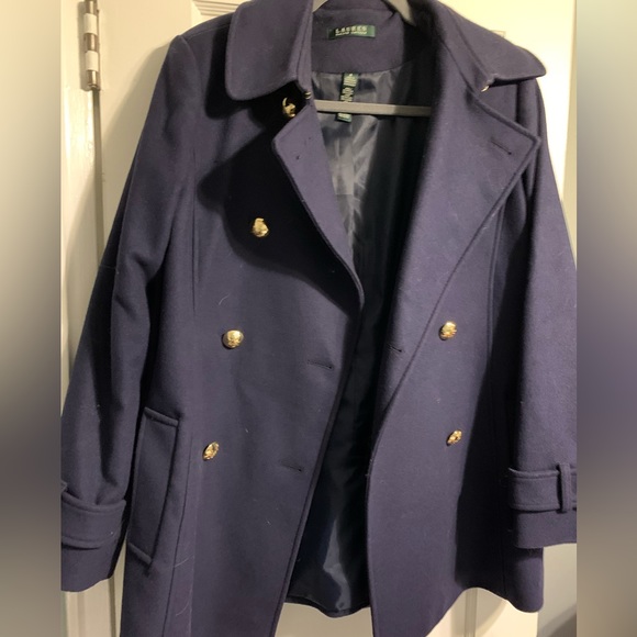 Ralph Lauren Metal Button Double Breasted Pea Coat Navy - Picture 3 of 3